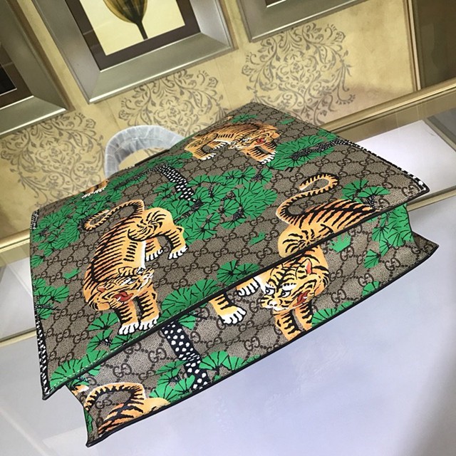 Gucci專櫃款男包 450950 古馳花鳥樹圖案印花 GG Supreme高級人造帆布購物袋 Gucci男士經典款手提袋  gqy1909